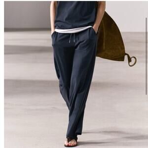 Zara Navy Blue HEAVY COTTON PANTS Size Extra Large XL